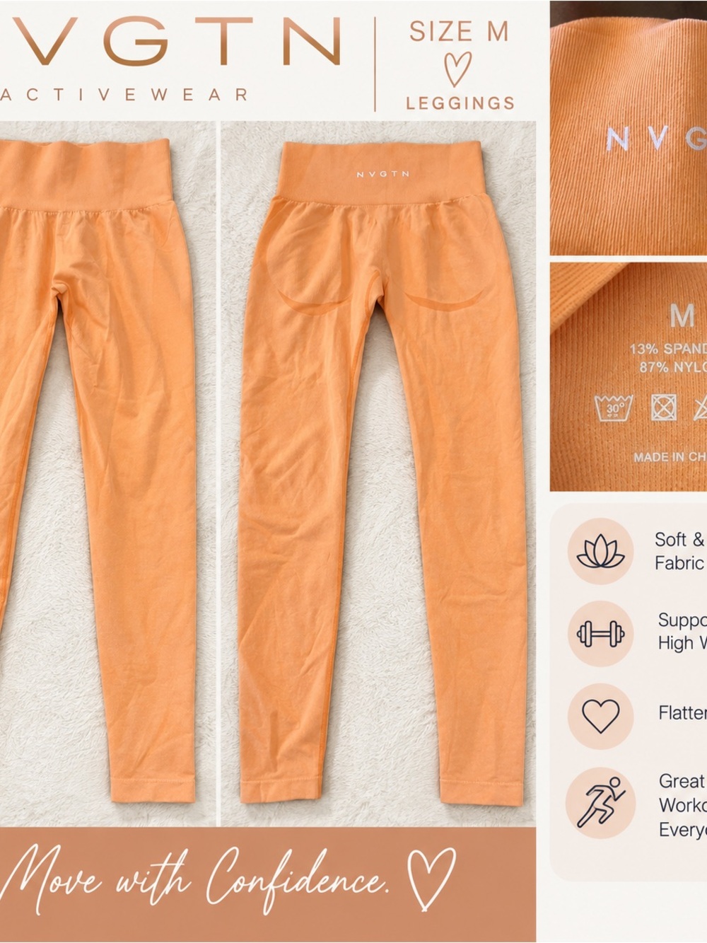 NVGTN Kids Orange High-Waist Active Leggings